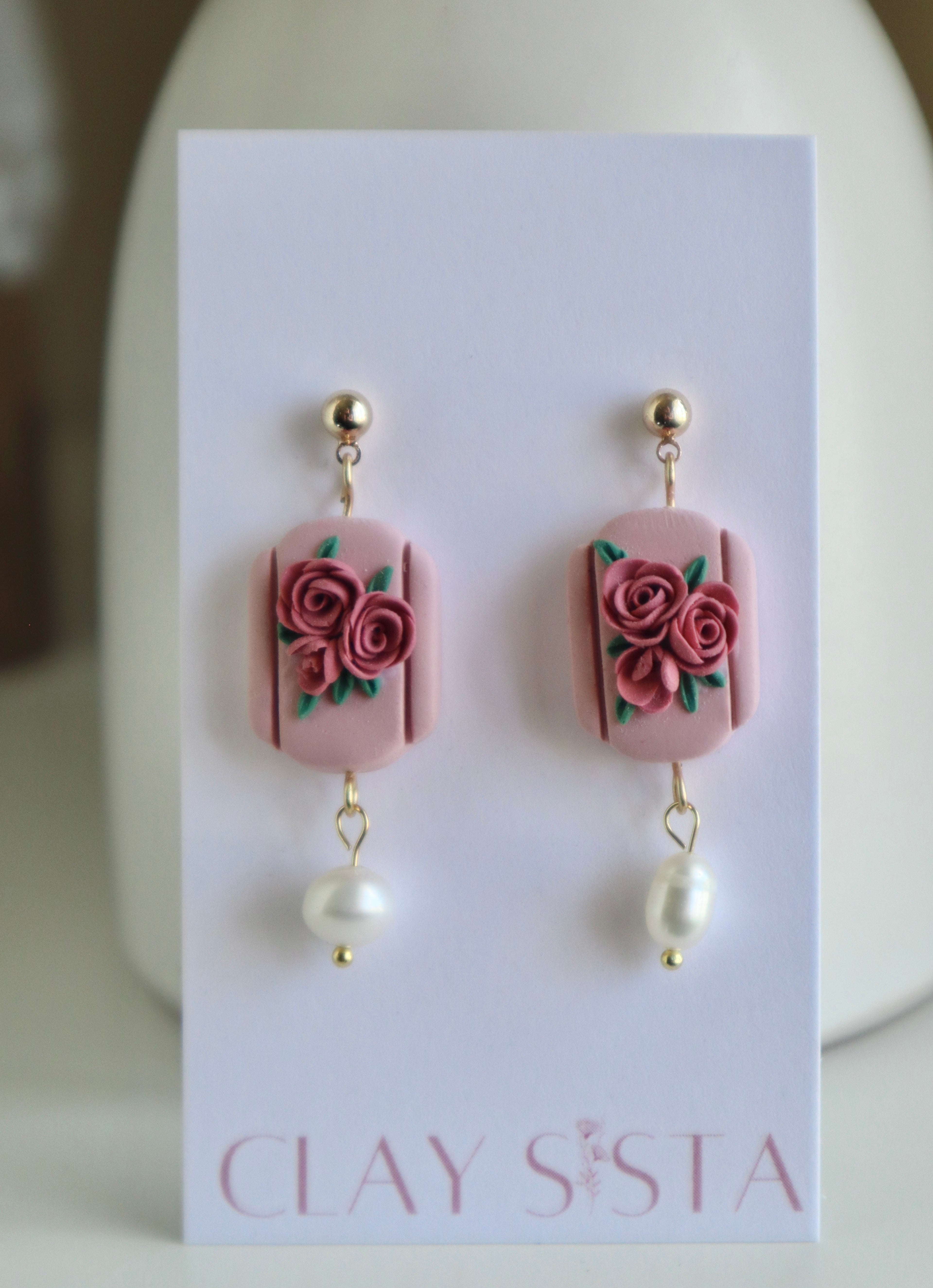 Pink Floral Rose/Pearl Drops