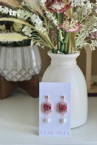 Pink Floral Rose/Pearl Drops